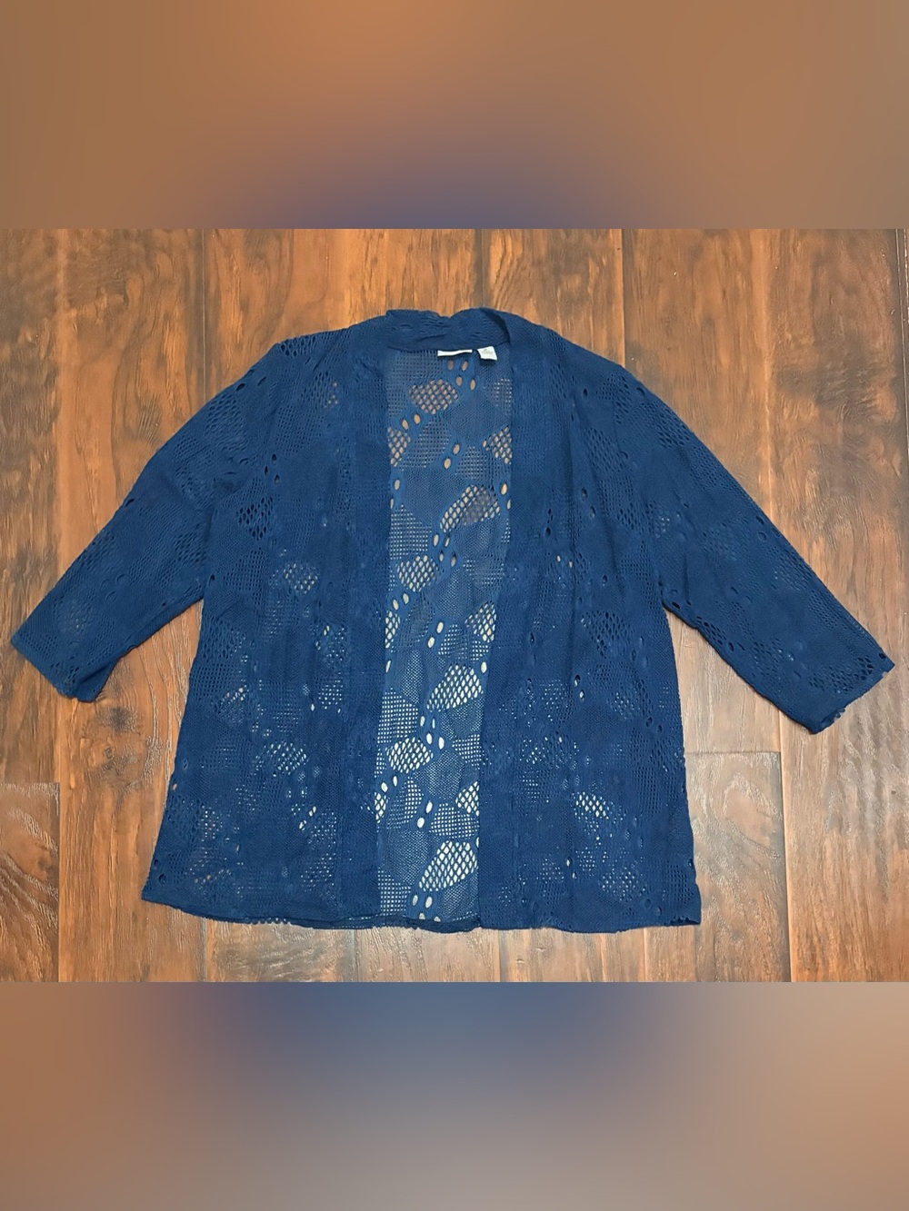 Chico’s Easywear Blue Open Knit Cardigan Size 2 L 12/14